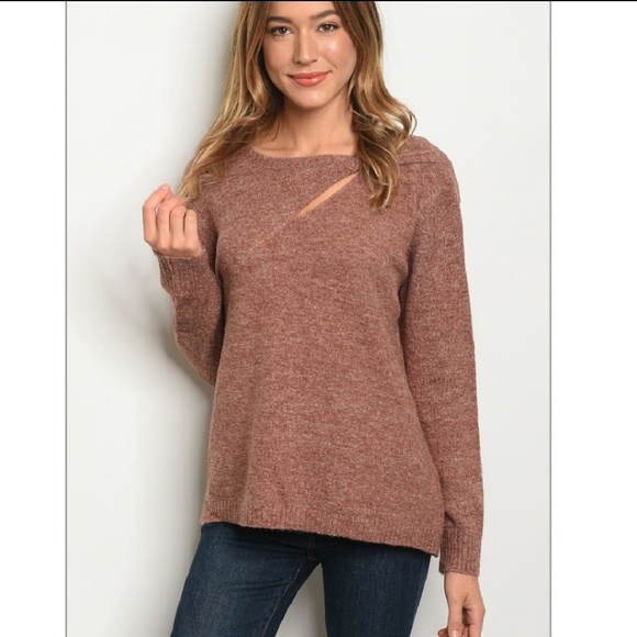 Camel Cut Out Detail Pullover Knit Sweater - Picture 3 of 3